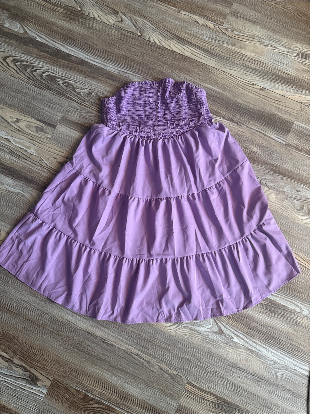 SHEIN Lavender Strapless Smocked Tiered Skater Dress